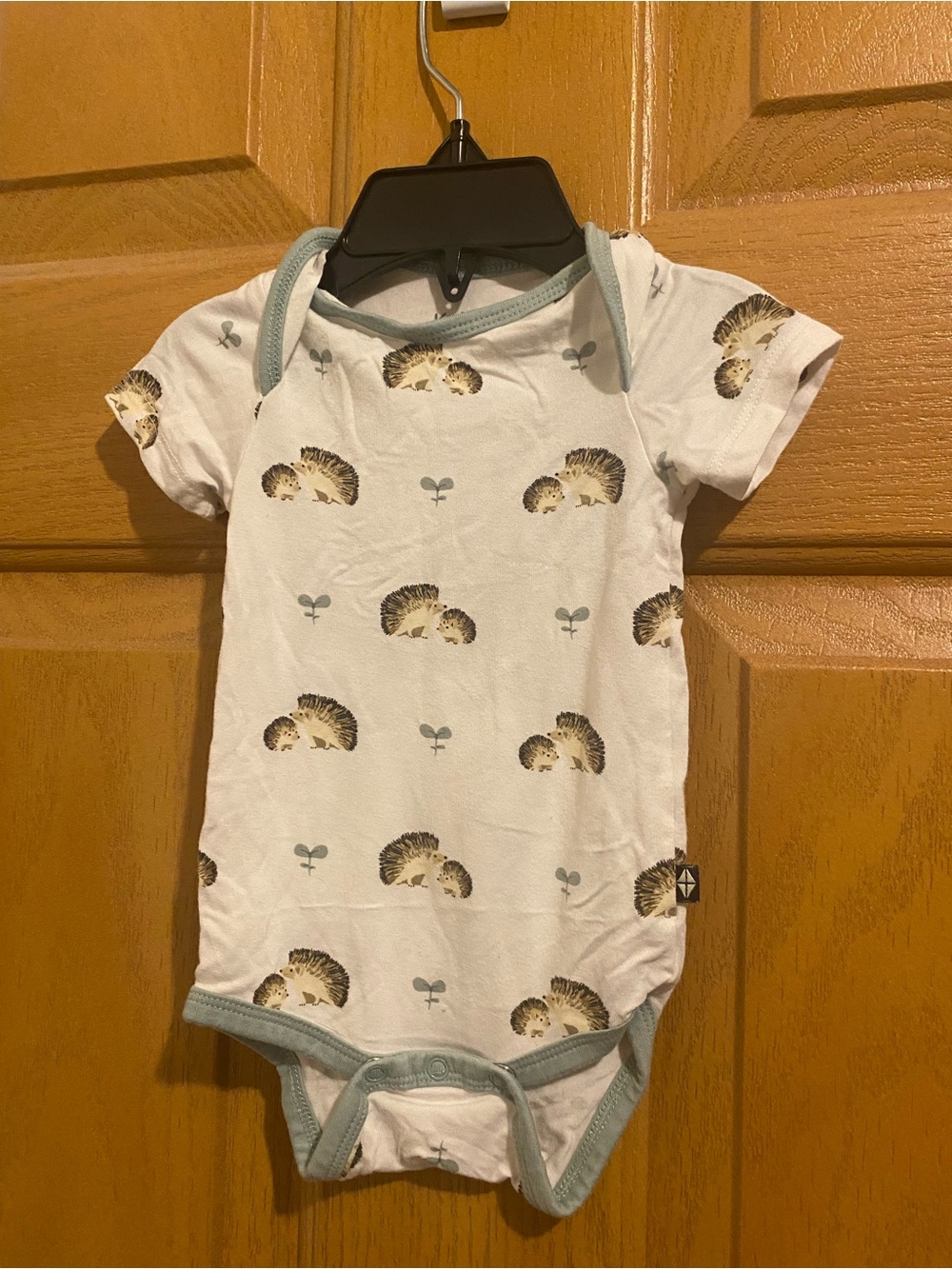 Kyte BABY White Hedgehog Print Short Sleeve Bodysuit with Seafoam Trim